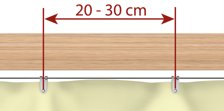Gesamtlängenabstand von 346 cm zwischen vorderem und hinterem Laufhaken mit dem Zollstock messen