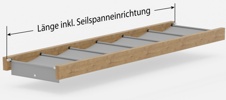 Länge der Beschattungsbahn inklusive Seilspanneinrichtung
