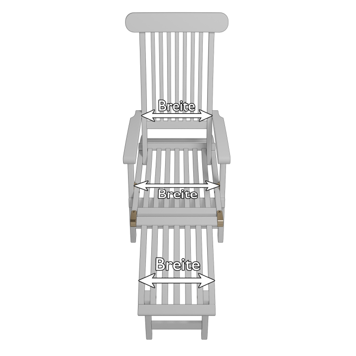 Breite eines Deckchairs messen - ohne Armlehnen Außenkante, mit Armlehnen engstes Innenmaß