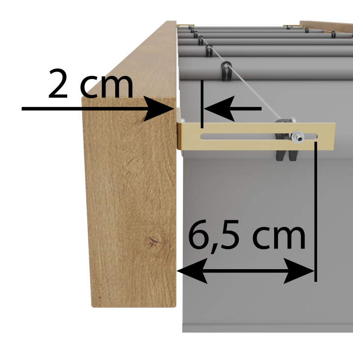 Abstand zwischen Seil und Sparren bei Winkelmontage: 2 bis 6,5 cm