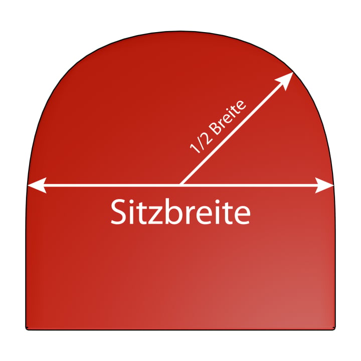 Maße für ein halbrundes Lounge-Sitzkissen: Breite und Sitztiefe
