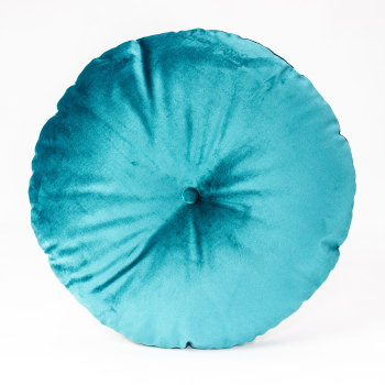 Tufted round Velvet pillow with cushion button petrol