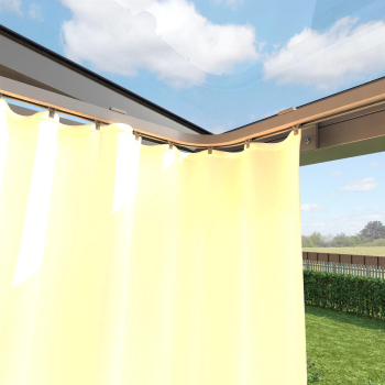Rail system for outdoor curtain