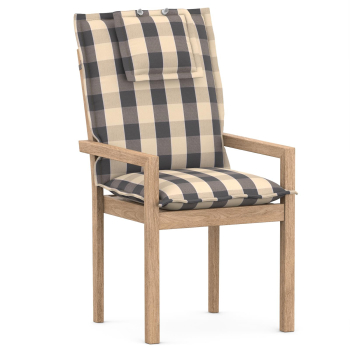 High-Back chair cushions with Oxford hem grey/beige plaid