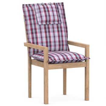 High-Back chair cushions with Oxford hem grey/red plaid
