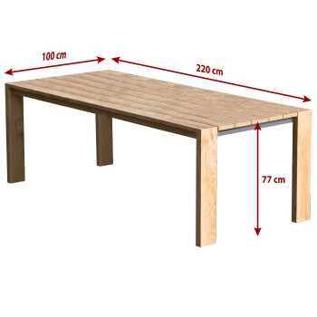 Patio dining table teak 220 x 100 cm