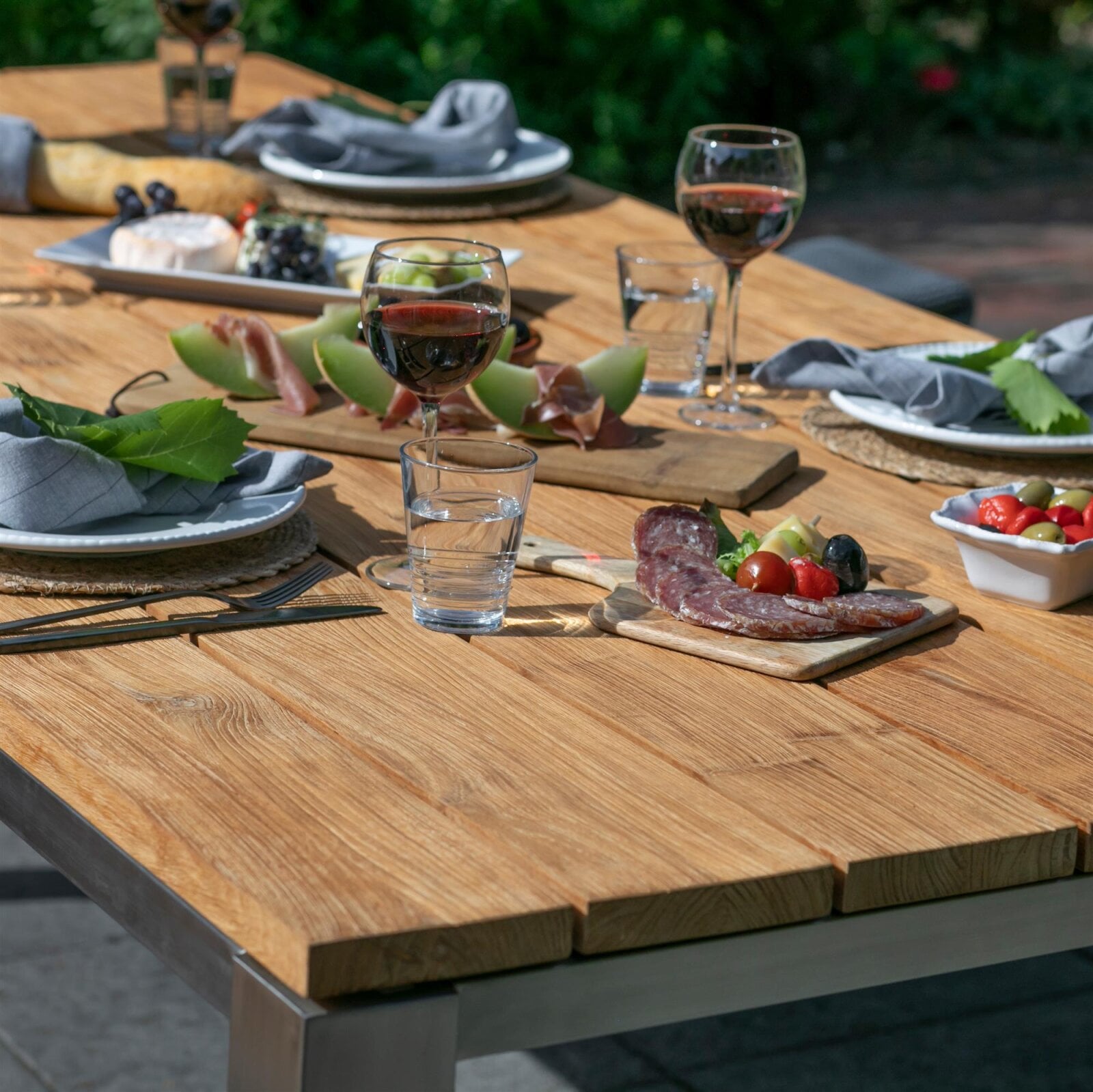 Gartentisch 220 x 100 cm Teak & Edelstahl