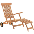 Teak deck chair with wheels