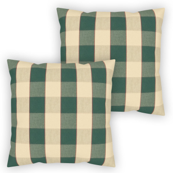 Throw pillow set 18 x 18 inches green / beige plaid