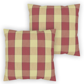 Throw pillow set 18 x 18 inches red / beige plaid