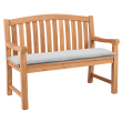 Teak bench 120 cm wide, cushioned with bench pad.