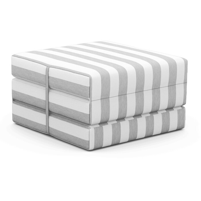 Foldable outdoor mattress with a cover in Agora Lines Piedra, stripes in light grey and white