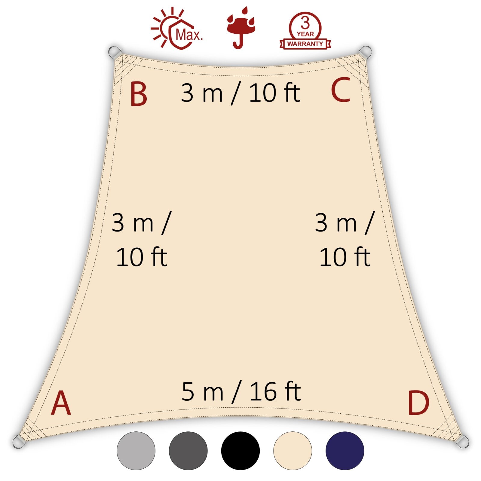 sonnensegel 6 x 10 m Sonnensegel, groß, 6,5 m, mit kostenlosem Seil, ideal für Hinterhof, Pool, Rasen und Outdoor-Aktivitäten, UV-Block-Sonnenschutz, Supermoto Felgenband pulverbeschichten Tipi Zelt 2 Personen Variation:360mm - silber