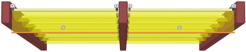Seilspanmarkise zwischen Sparren mittels Seitenseilspanner.